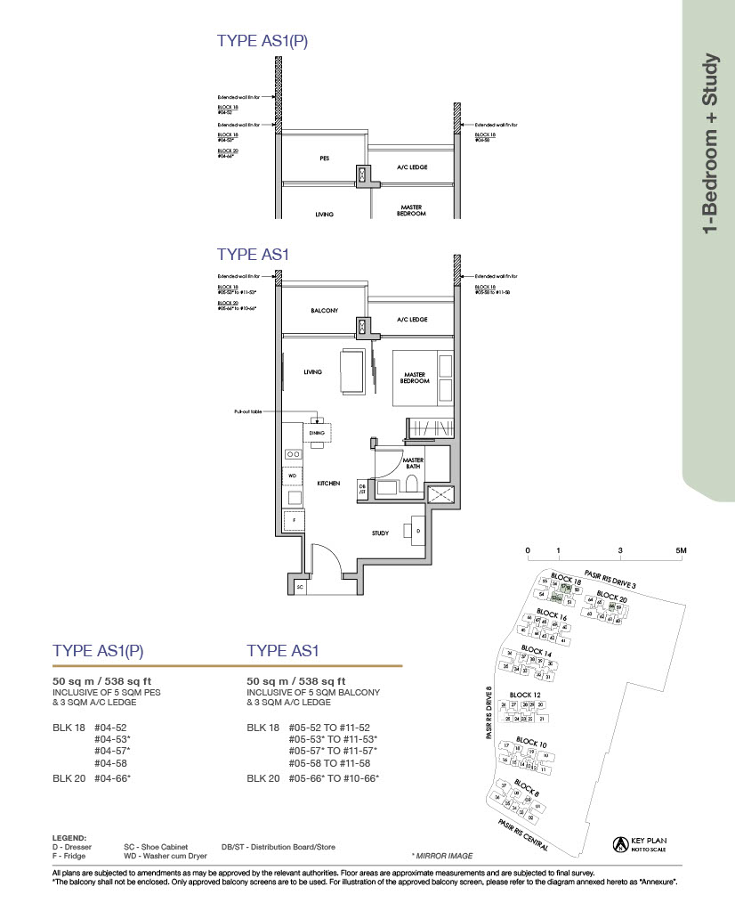 Pasir Ris 8 _ Floor plans 1BR_Study Type AS1