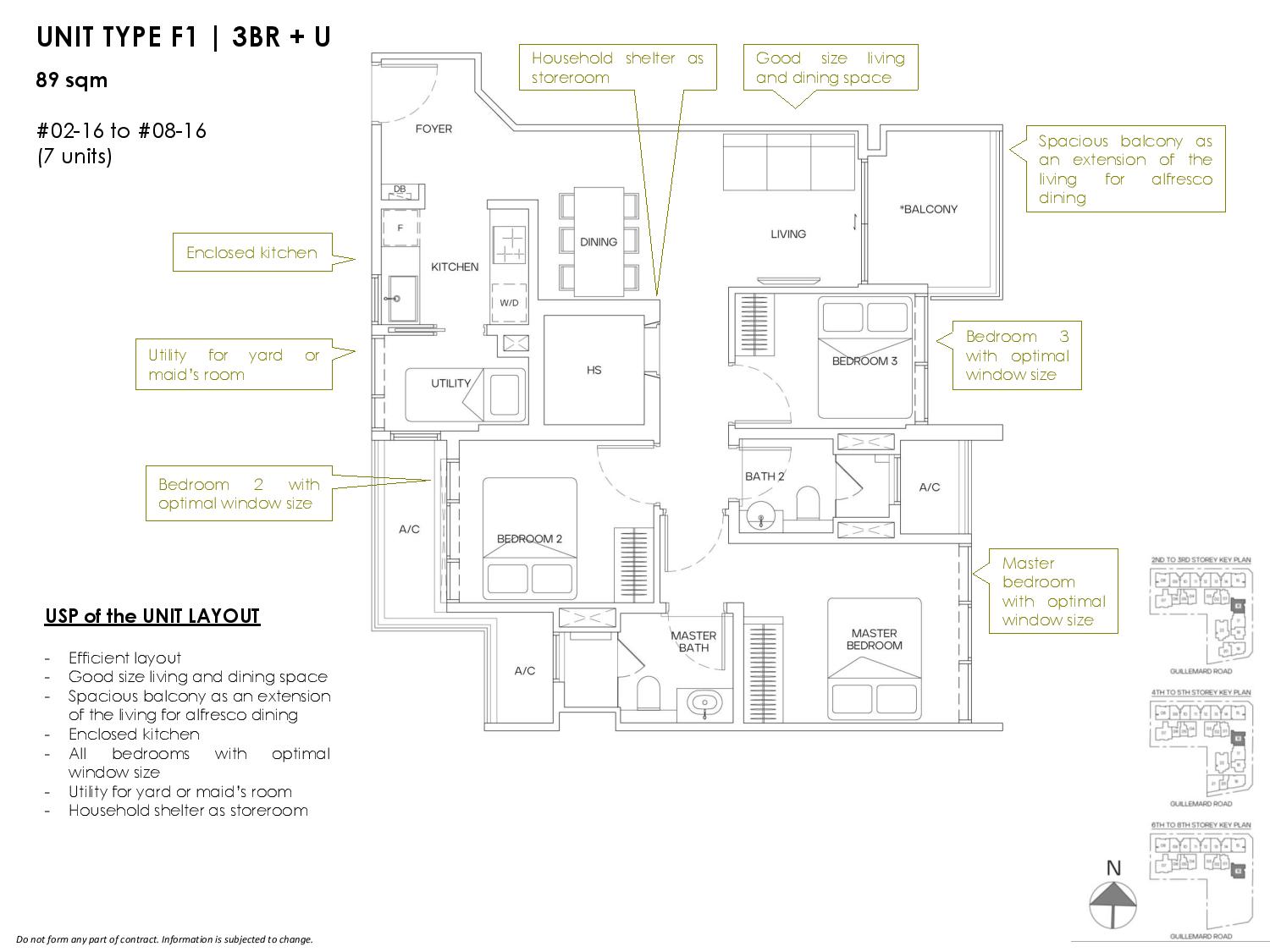 Mori Freehold Condo Floor Plan 3 BR_U Type F1 89_958