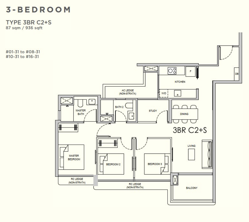 Lentor Garden 3 bedroom deluxe + study floorplan